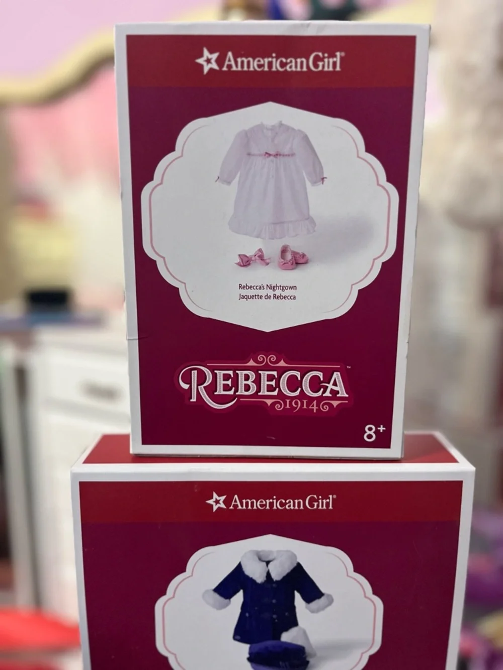 American Girl Rebecca Outfit Boxes - Pink & Burgundy Packaging - Picture 2 of 4